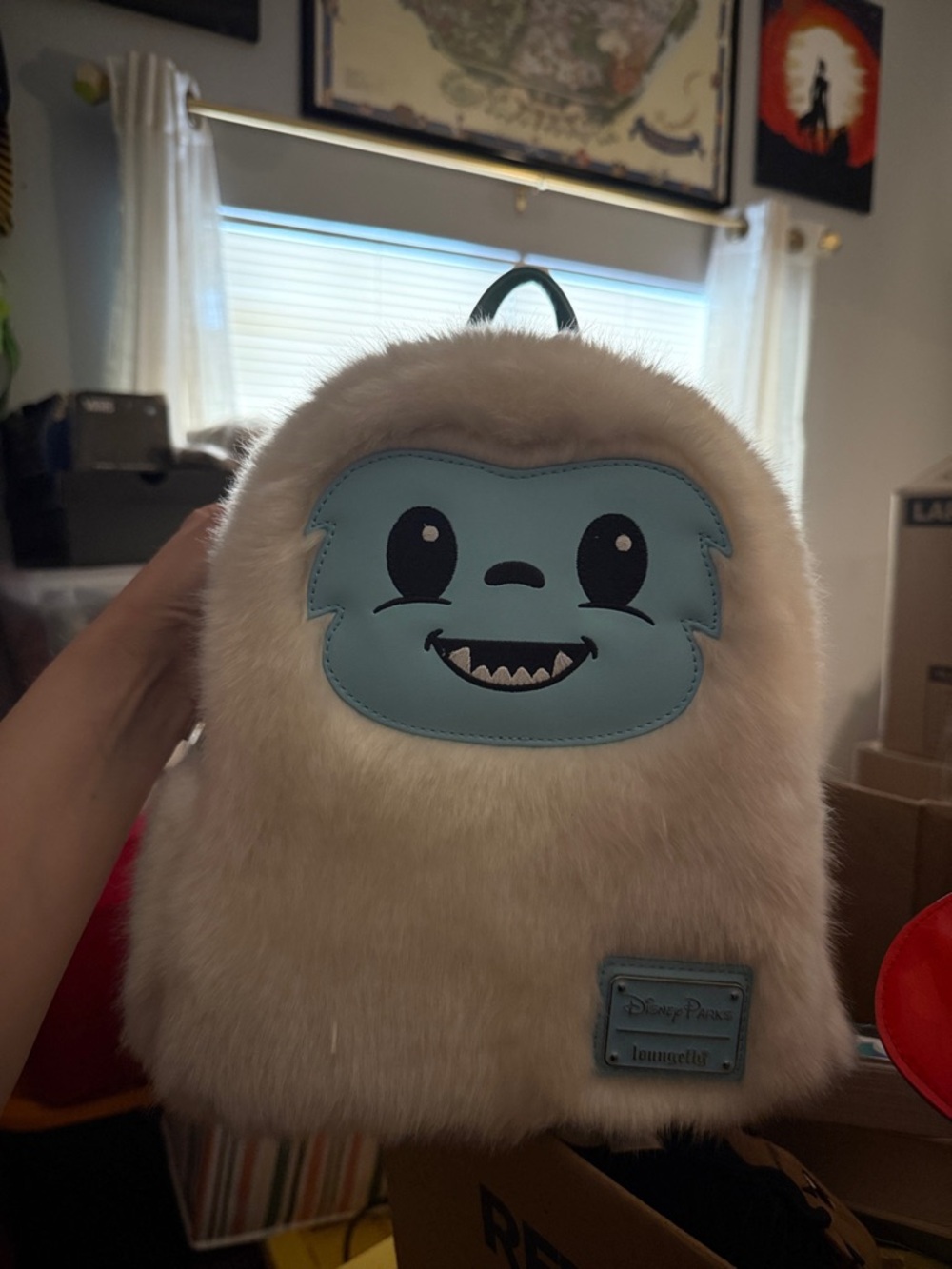 Loungefly Cream Faux Fur Yeti Kids Backpack with Blue Face